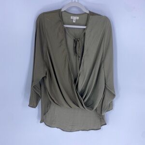 Silence & Noise UO Green Wrap Top Blouse